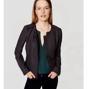 LOFT Long Sleeve Fringe Tweed Zip Blazer Jacket